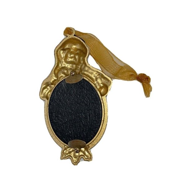 Enamel Metal Rhinestones Christmas Ornament Picture Frame Santa Vintage Look - Picture 3 of 7